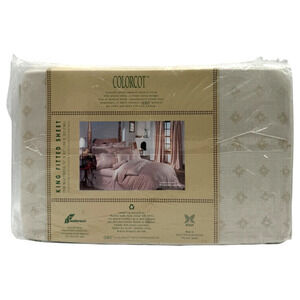 Kitan KING Fitted Sheet Dobby Foulard Colorcot Fieldcrest Israel Comb Cotton NOS